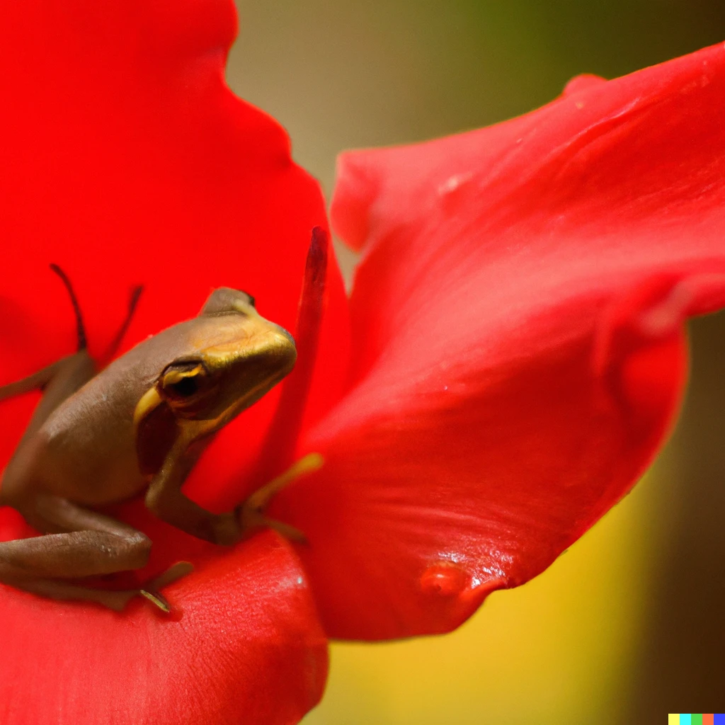 Prompt: a photo of a coqui on a maga flower