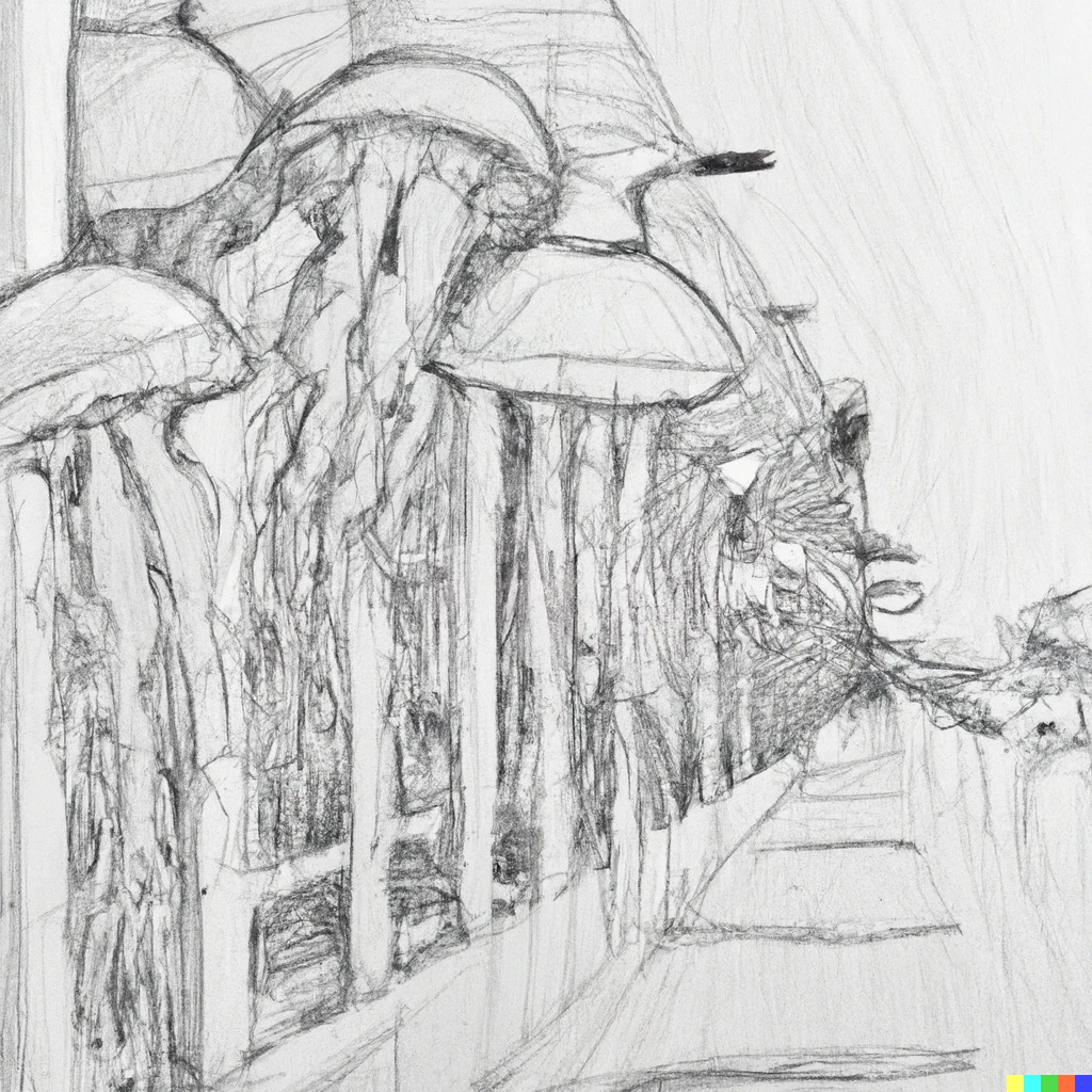 Prompt: huge number of jellyfish in the streets of tel aviv as pencil drawing