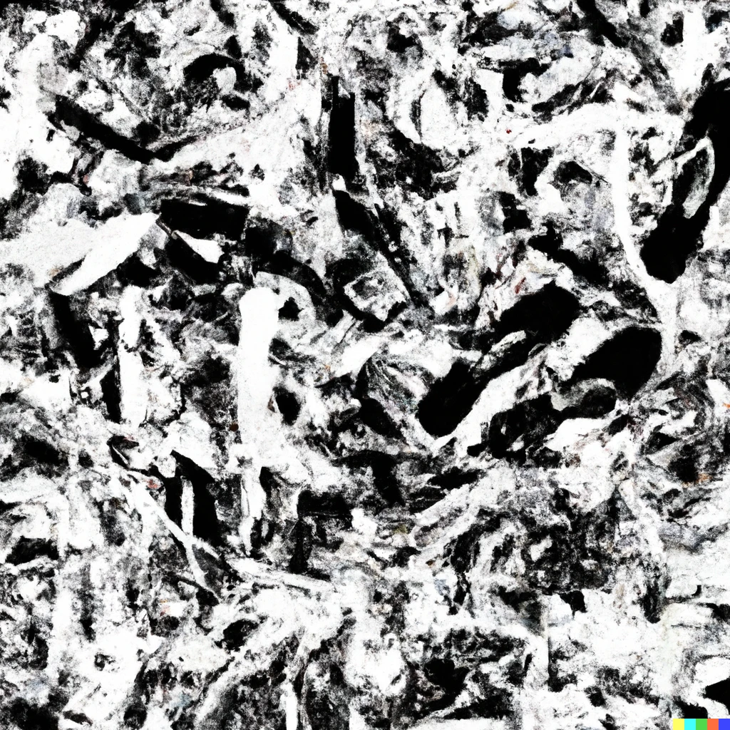 Prompt: Jackson Pollock-like dense splatter paint of black and white flops with the emotion of intensity digital art