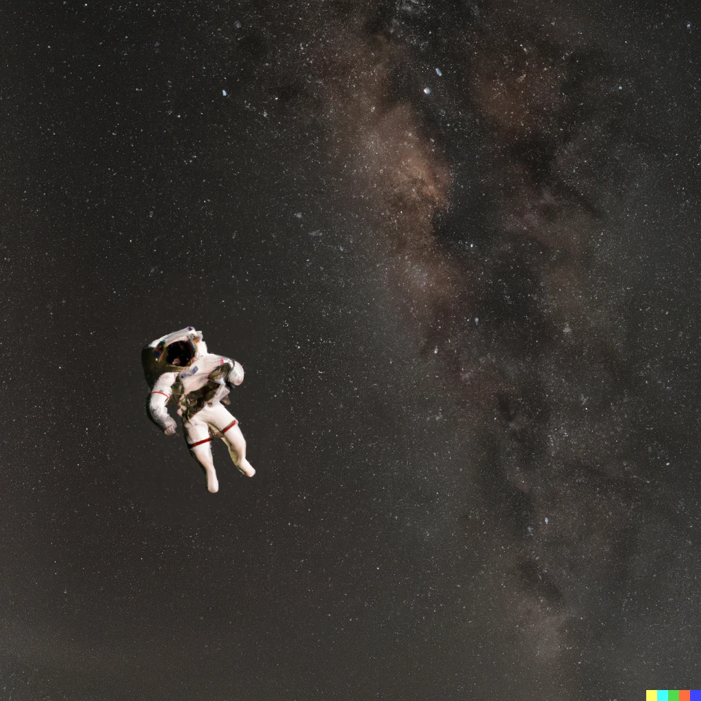 Prompt: photo of an astronaut floating among the Midnight milky way
