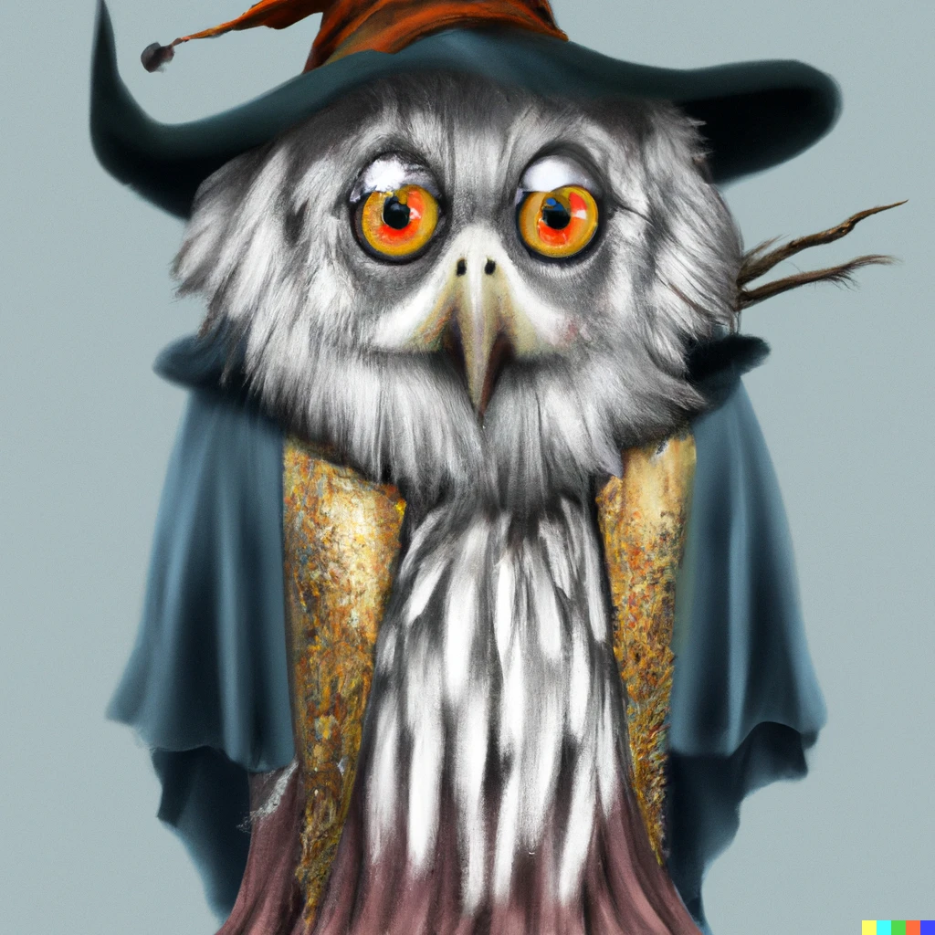 Prompt: merlin the wizard has been transformed into an old owl
