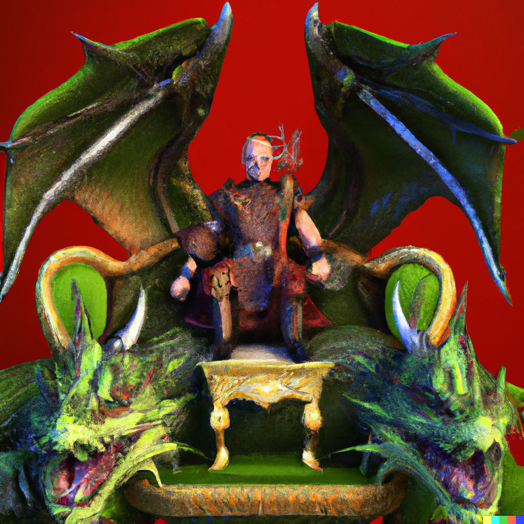 Prompt: a 3d render devil with dragon body sit on the throne of god