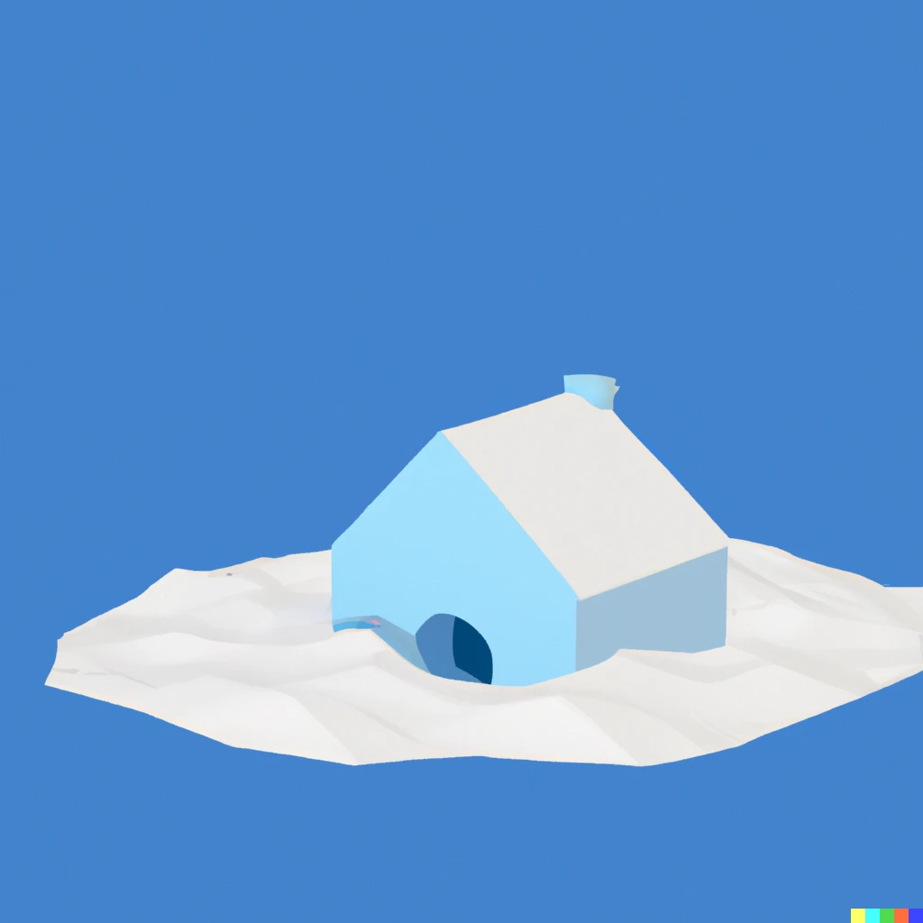 Prompt: A house made of snow in a minimalistic style