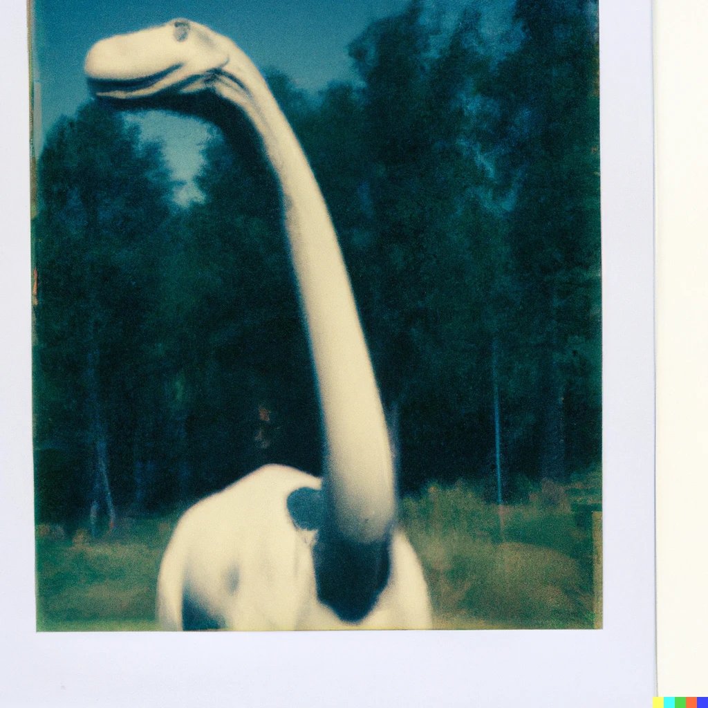 Prompt: Polaroid photo of a brachiosaurus
