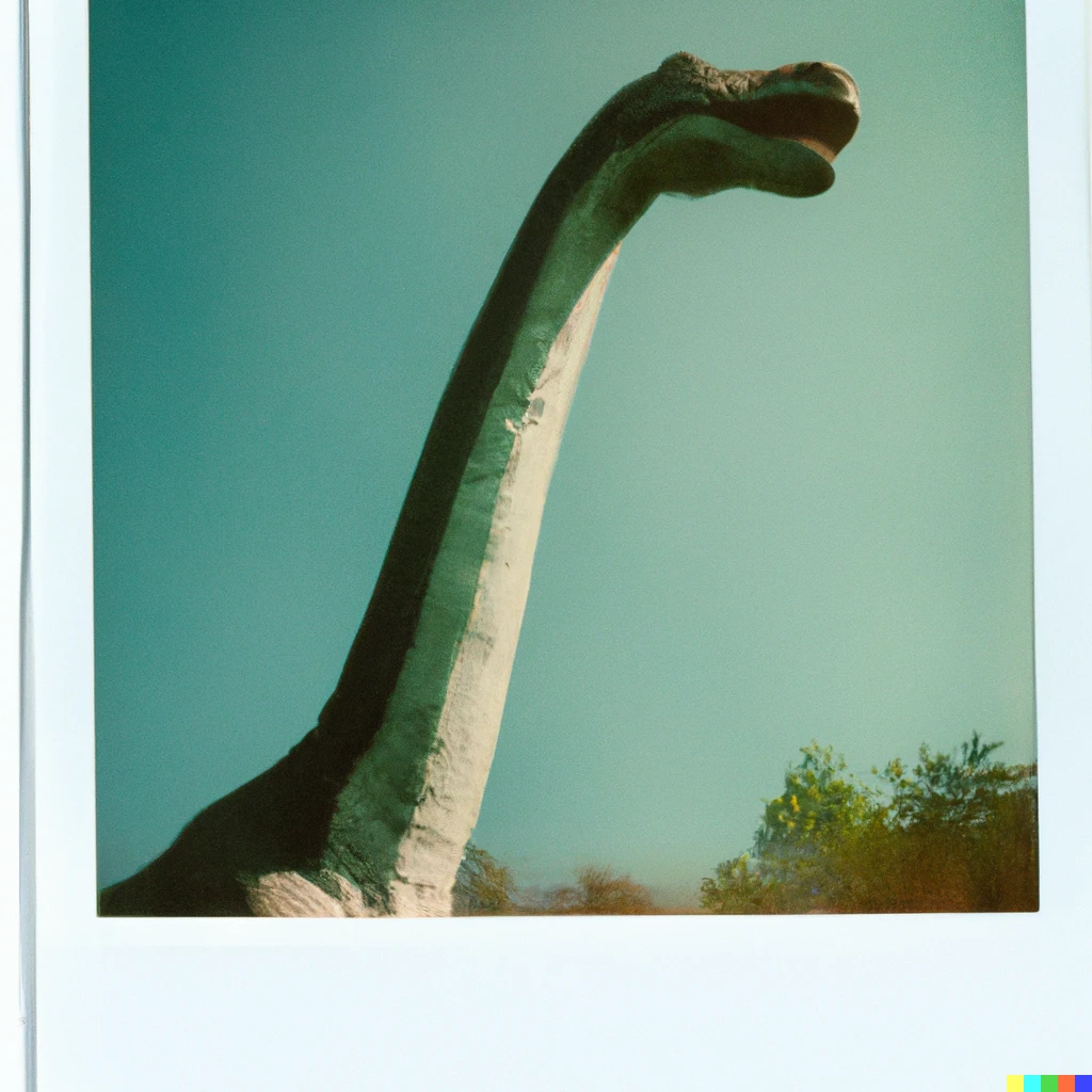 Prompt: Polaroid photo of a brachiosaurus