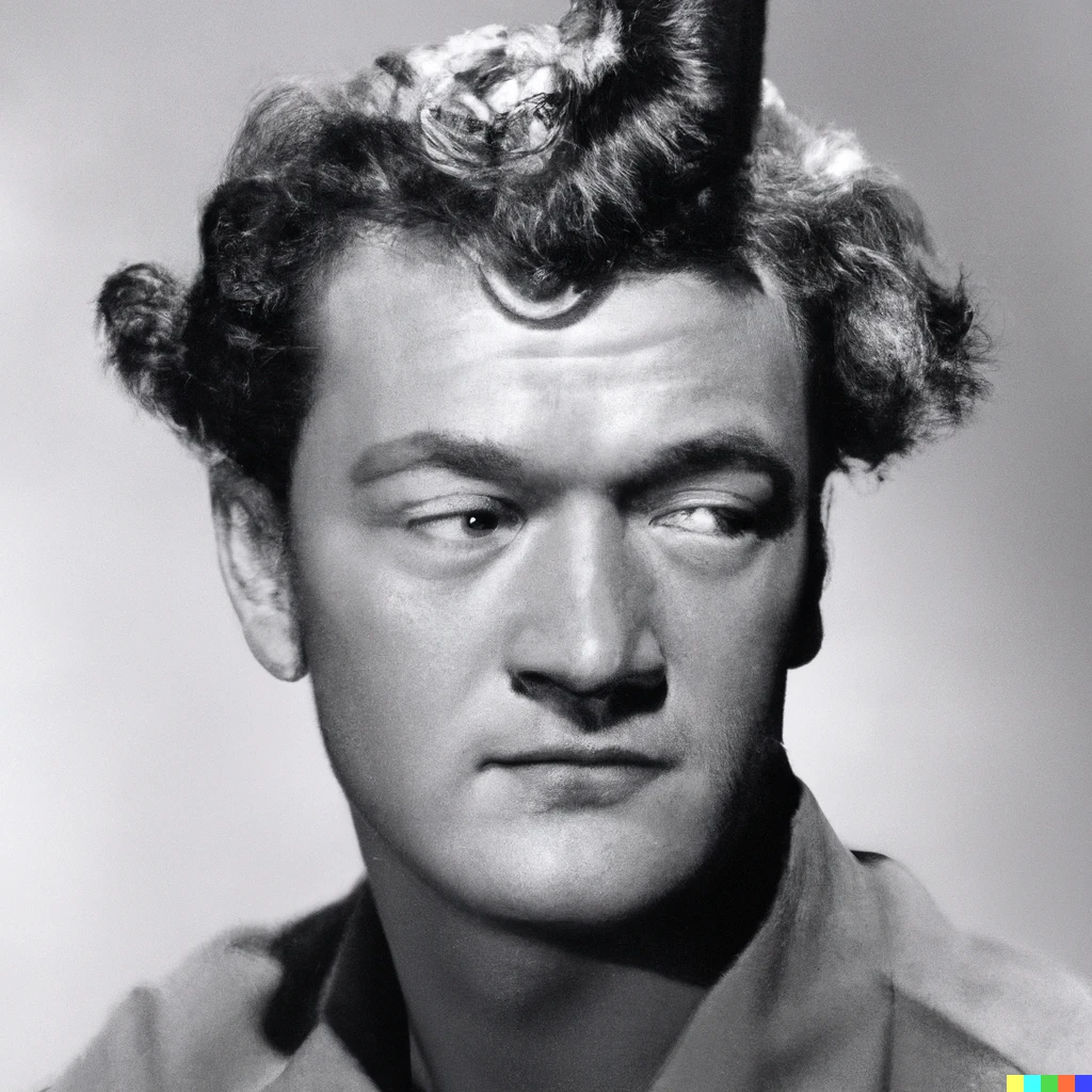 Prompt: A Man Ray photograph of John Wayne with wavy hair