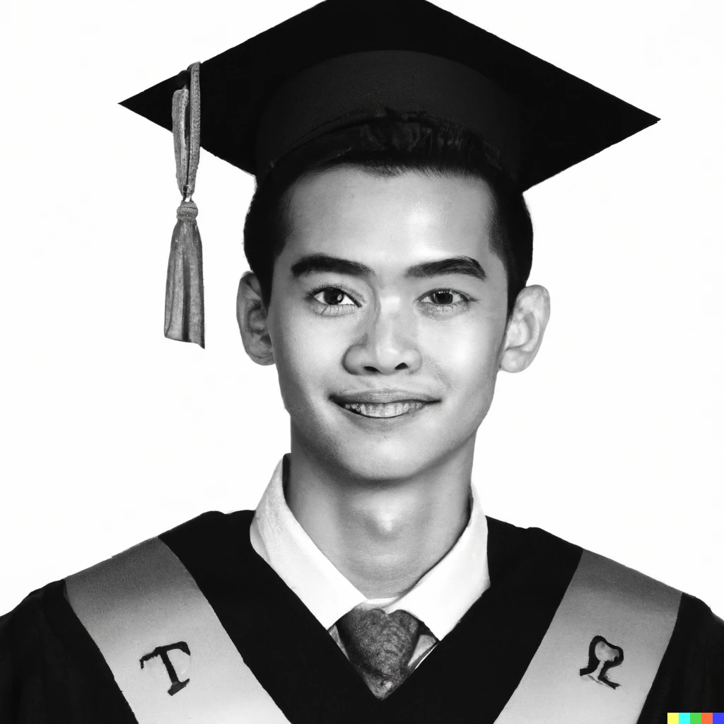 Prompt: the formal high school graduation photo of tensorflow after it turned into a teenage boy