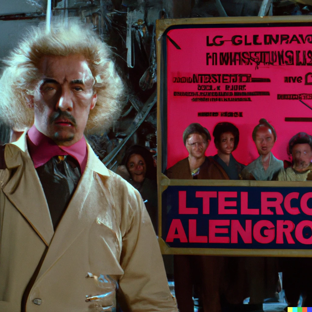 Prompt: Einstein's evil clone trying to thwart the Manhattan project, still from the argentinian telenovela "the bold inventors and the restless theoreticians"