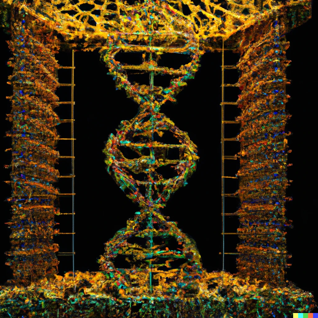 Prompt: a gold-capped dna molecule reconfigured to hold the entirety of the bible, colored high-resolution SEM 