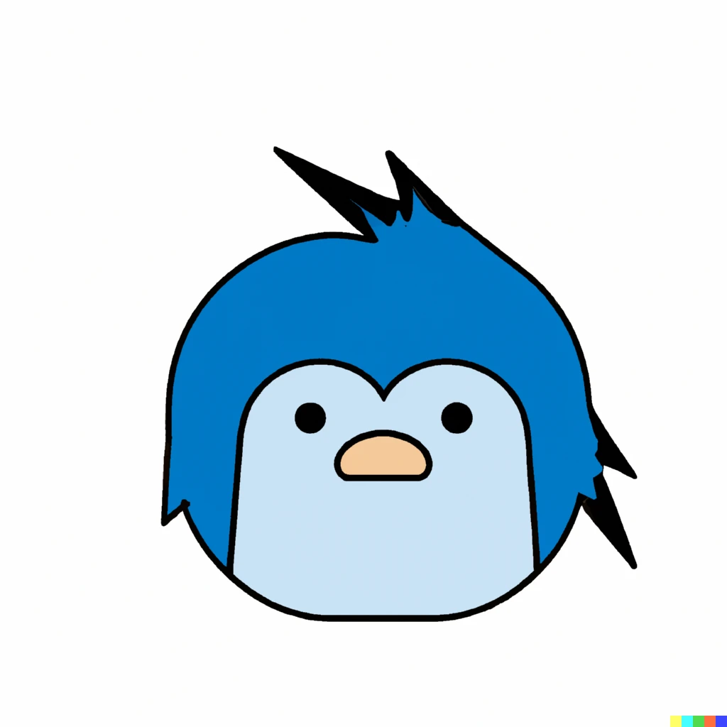 Prompt: icon of hand drawing penguin with cool hair