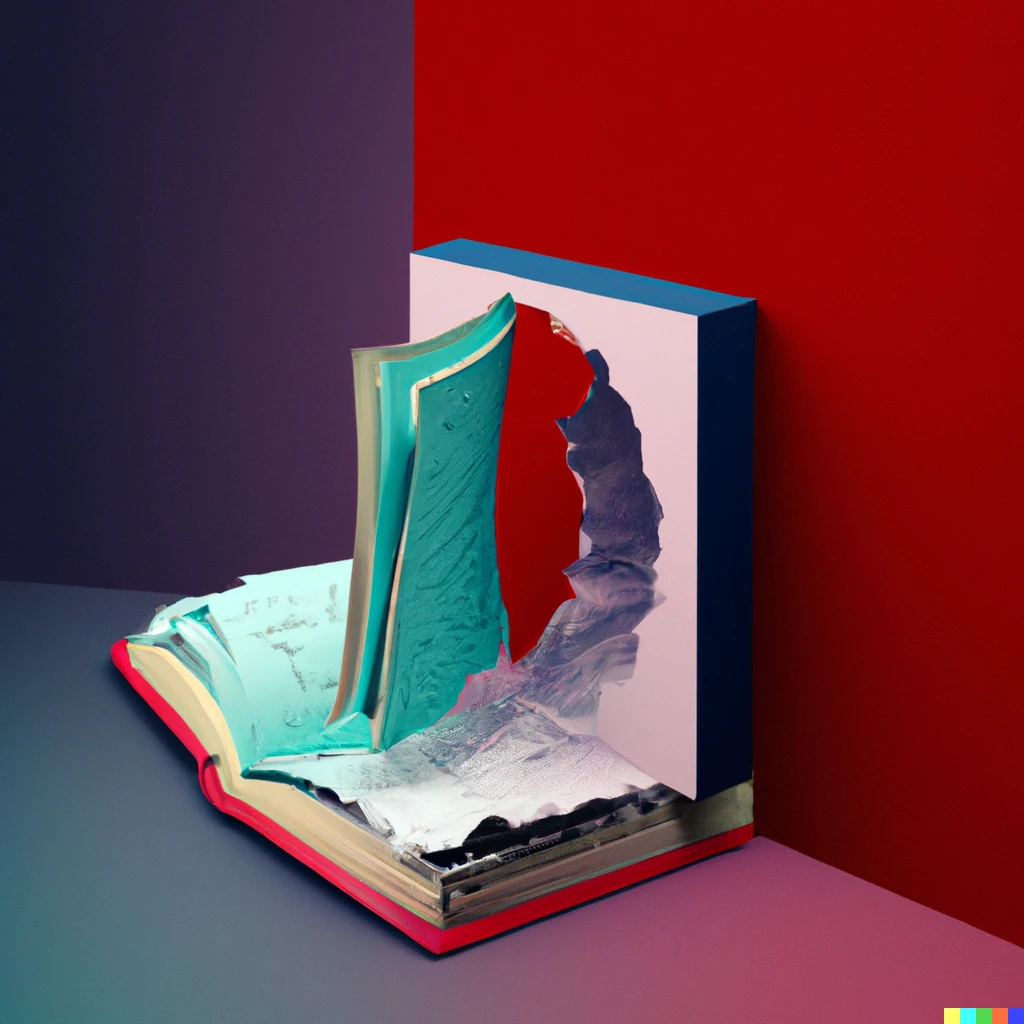 Prompt: A paper journal transforming into a portal into another dimension, digital art