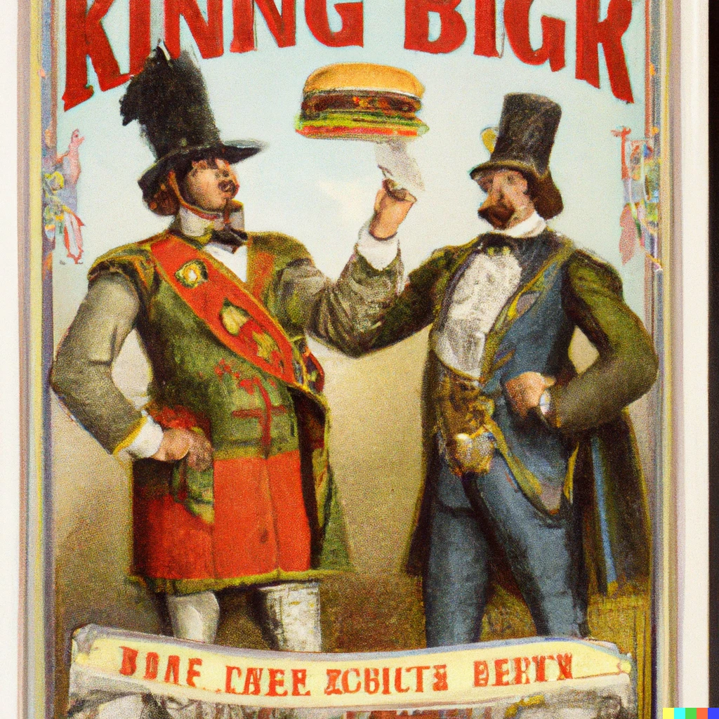 Prompt: A Victorian trade card for Burger King 