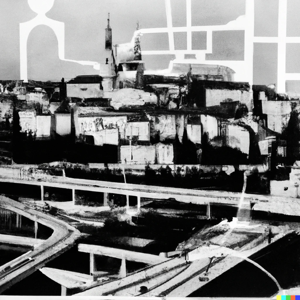 Prompt: A photomontage of Belgrade city made by László Moholy-Nagy | 100