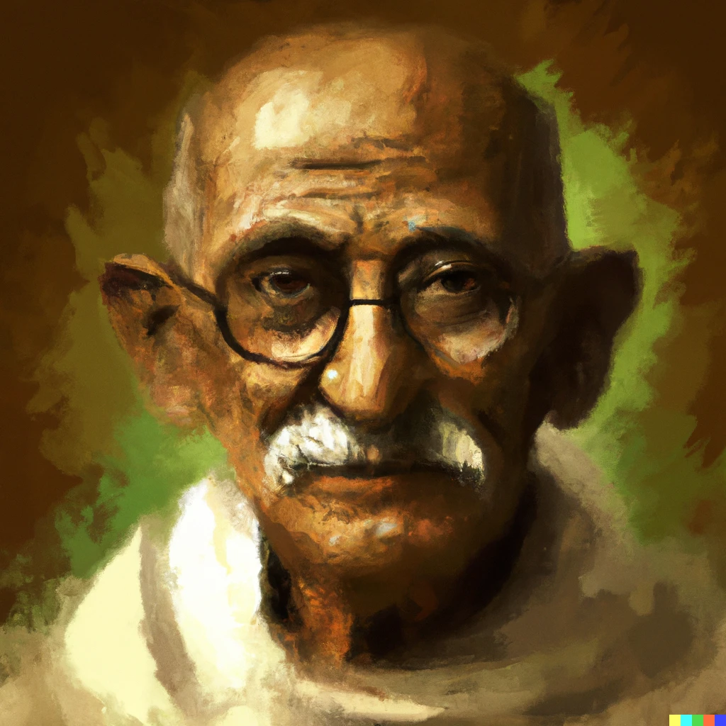 Prompt: A painting of Mahatma Gandhi in the style of Leondardo da Vinci
