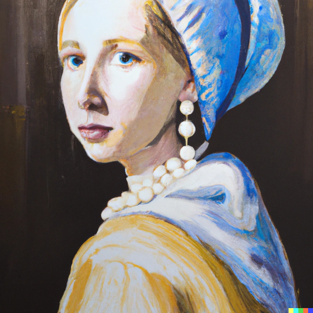 Prompt: Bengal school of style painting of Vermeer's girl with a pearl earring painting