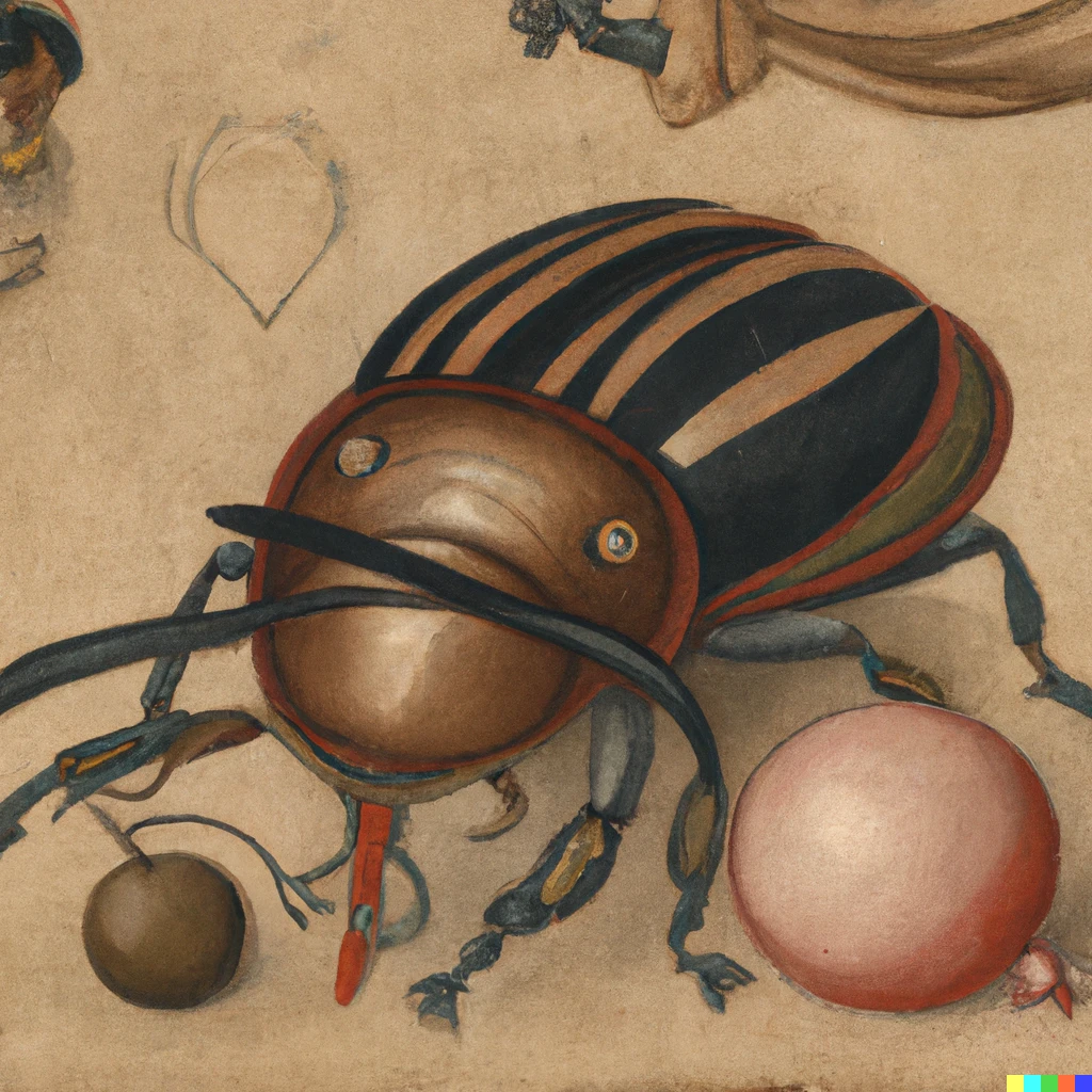 Prompt: An anthropomorphic dung beetle, 17th century portrait