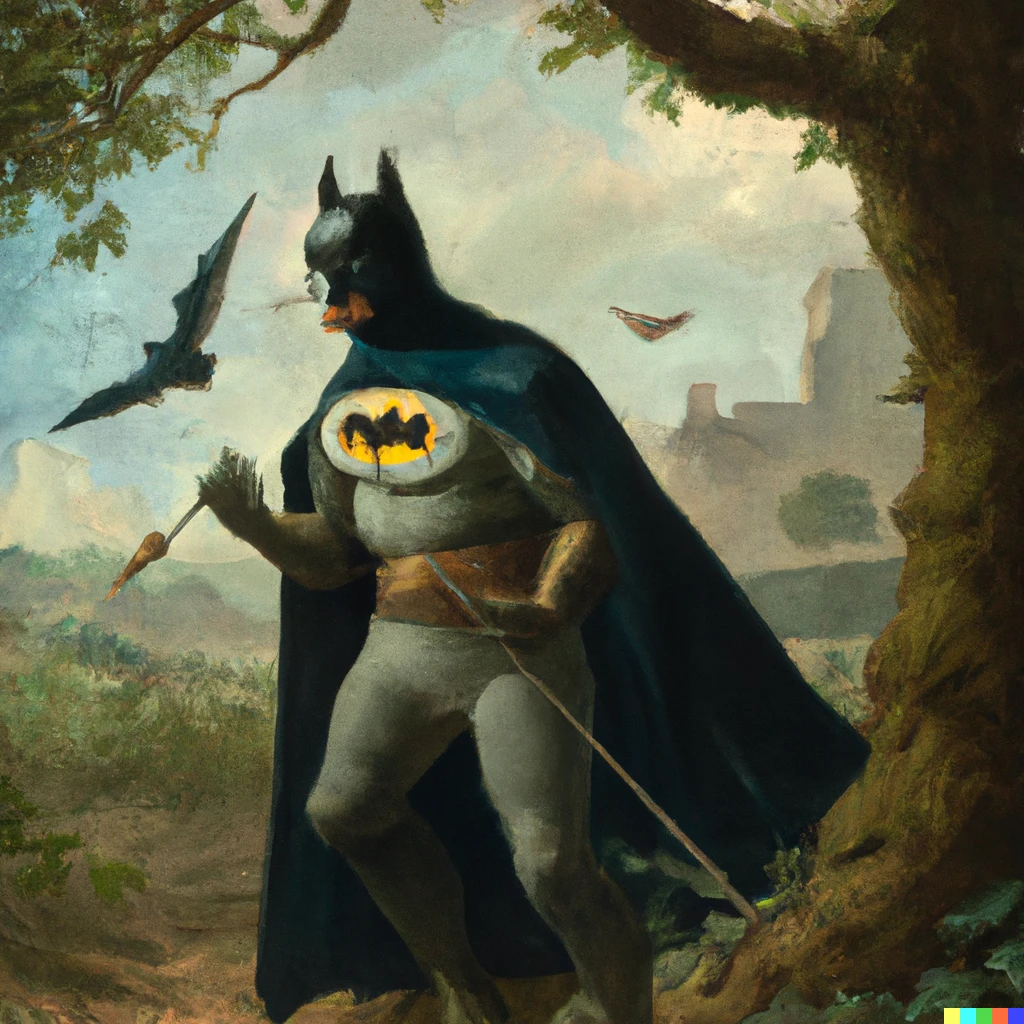 Prompt: Batman painted by Hieronymous Bosch