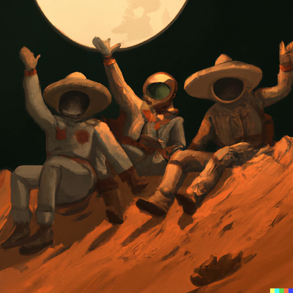 Prompt:  mexicans on the moon, digital art