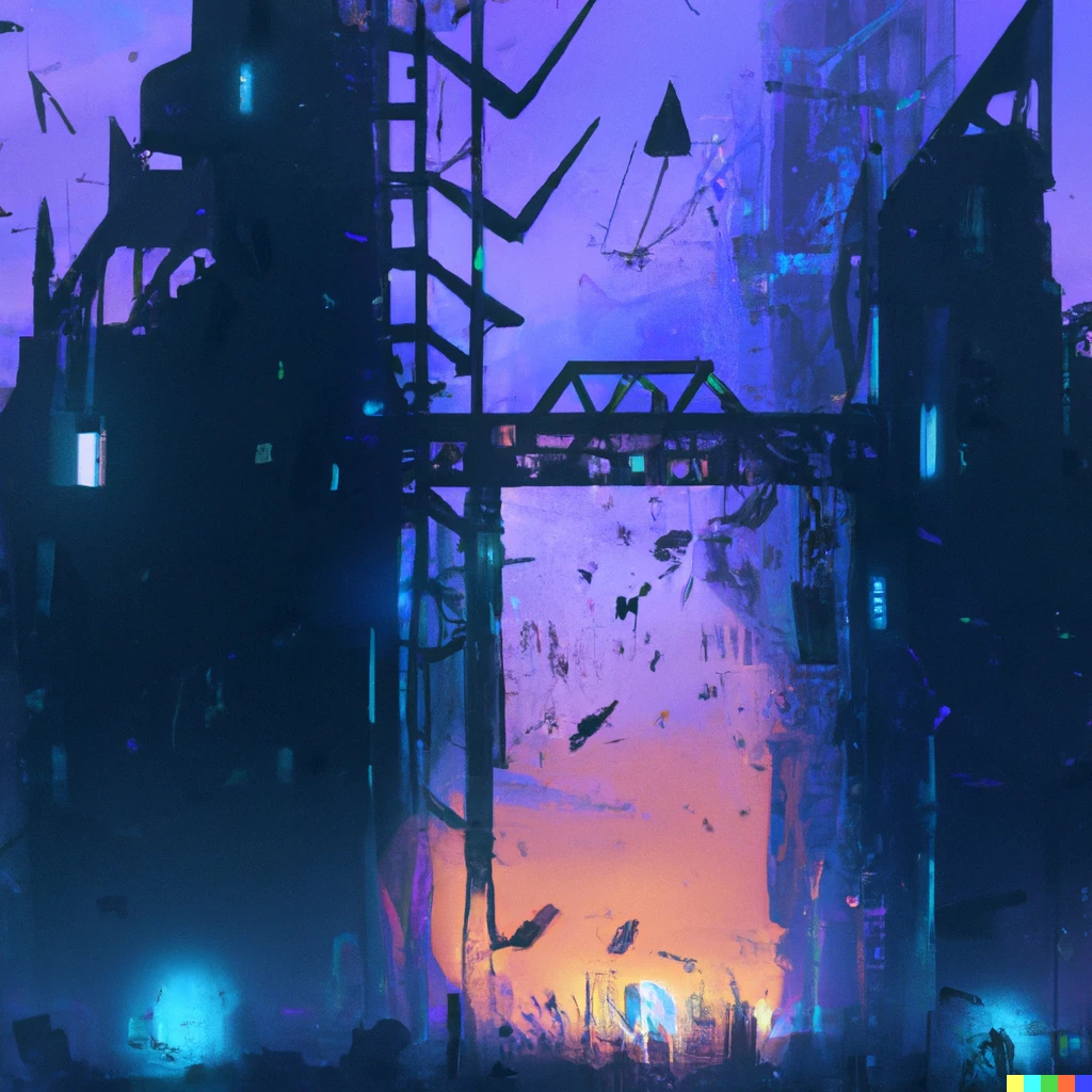 KREA - a neon futurestic city with tall structures in a dreadful horror ...