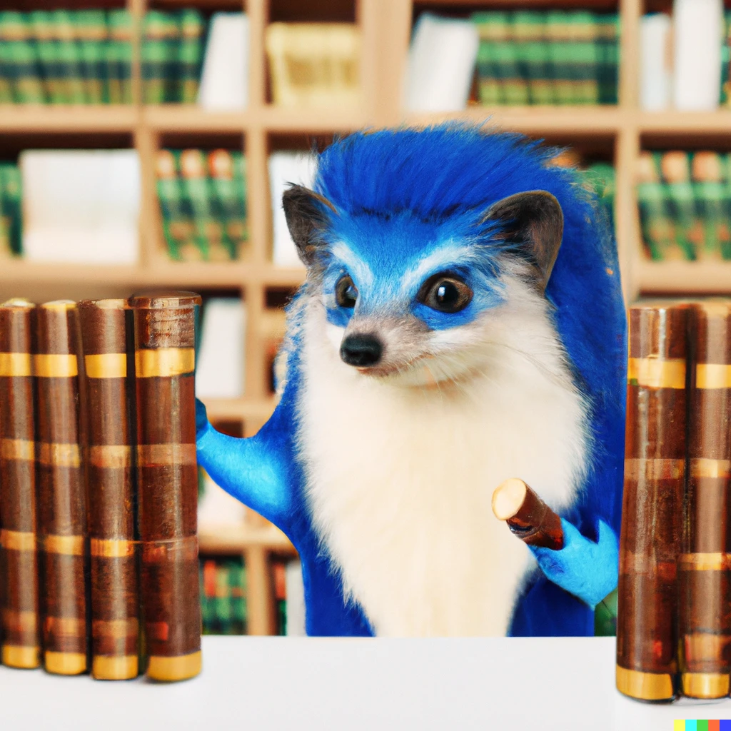 Prompt: Sonic the Hedgehog working as a librarian in the real world