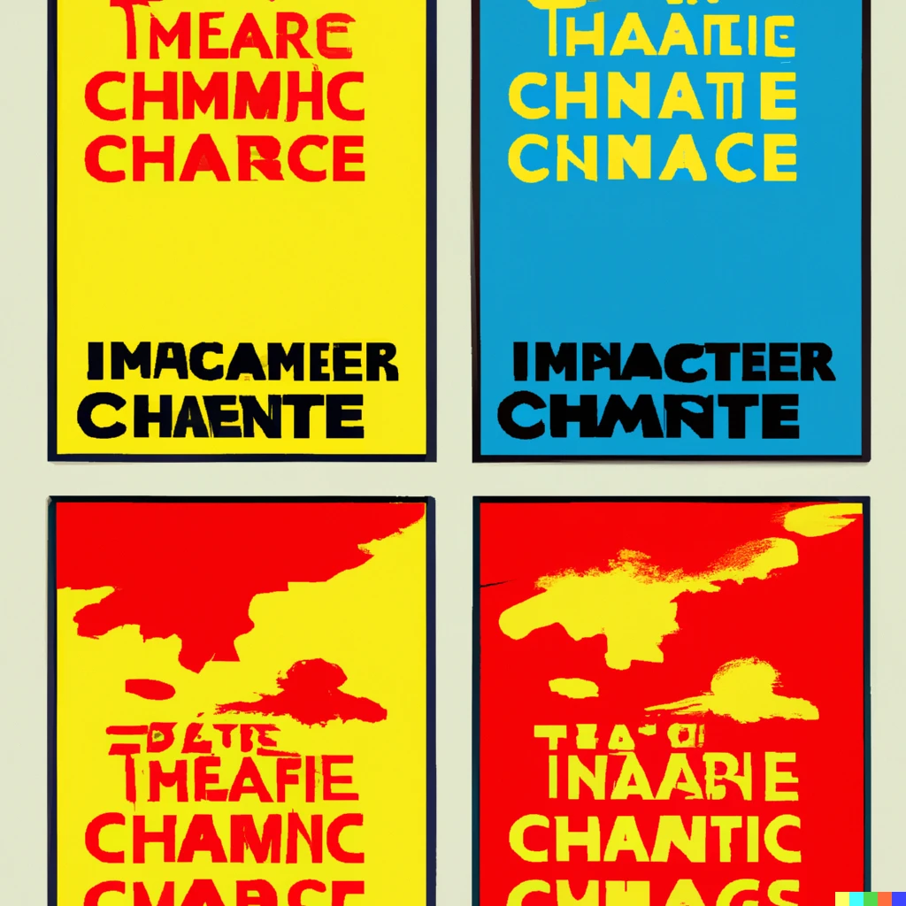 Prompt: A poster warning of the catastrophic impact of climate change in the style of andy warhol