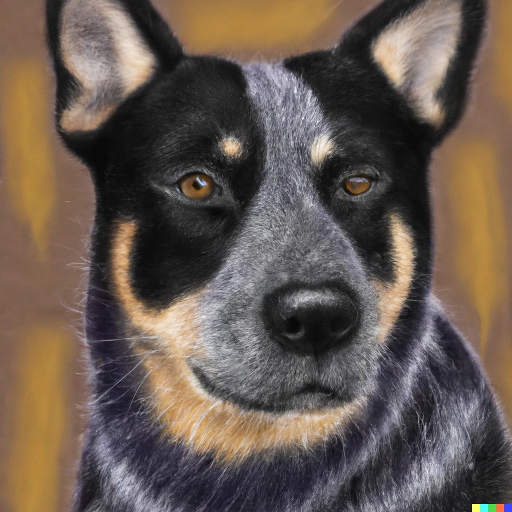 Prompt: a pastel sketch of an australian cattle dog with black fur, a white chest, and brown eyes