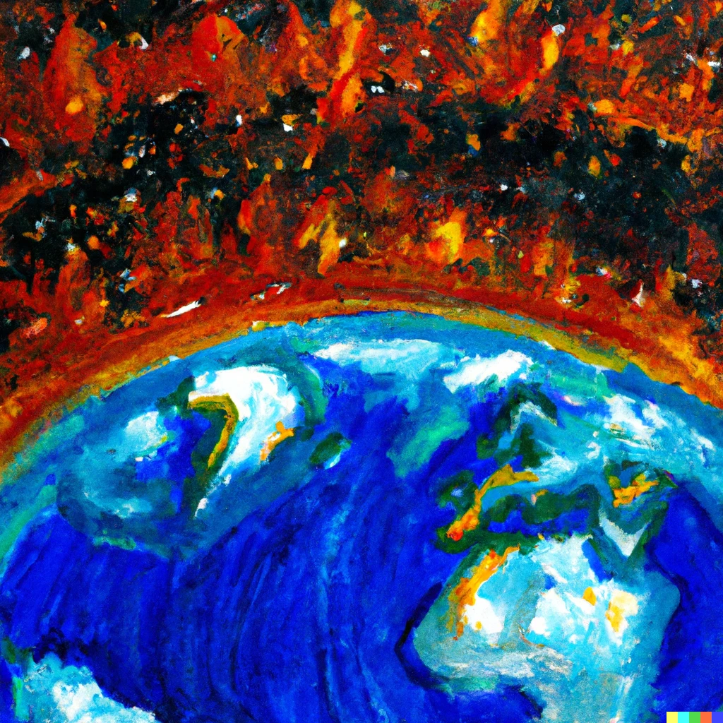 Prompt: an impressionist painting of the the end of the world as seen from space