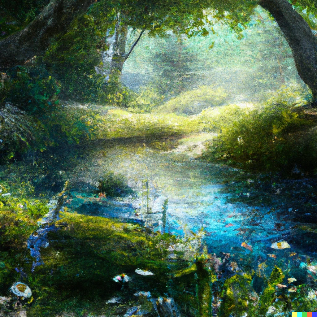 Prompt: Mysterious beautiful River of life in a forest with daisies beautifully lit Ferdinand Knab 8K 3D 8k resolution deviantart DSLR Flickr matte painting trending on Artstation Unreal Engine VRay
