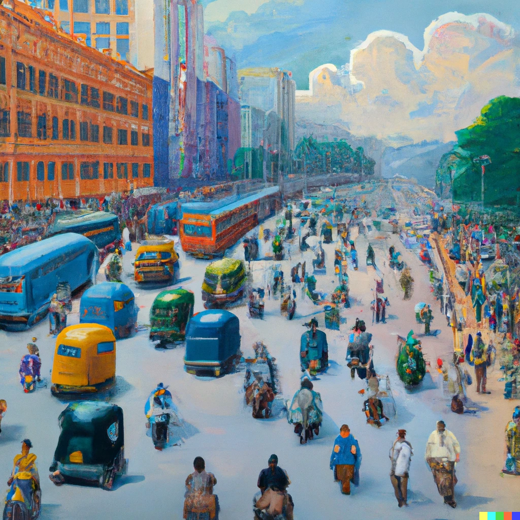 Prompt: famous painting of bangalore traffic