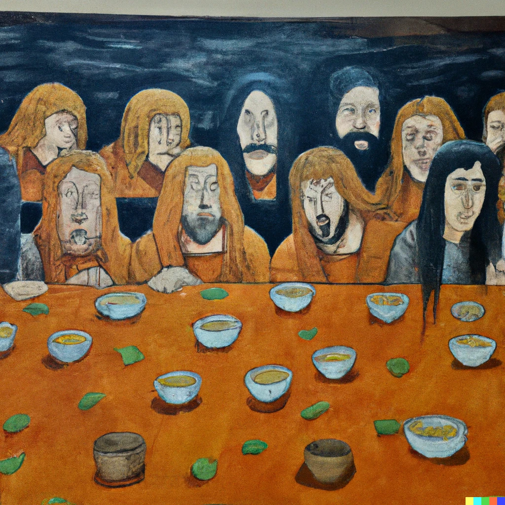 Prompt: The Last Supper painting, all the faces are Naruto