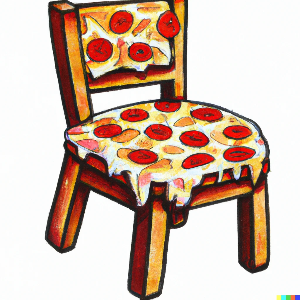 Prompt: Chair made out of pizza, 90s cartoon 