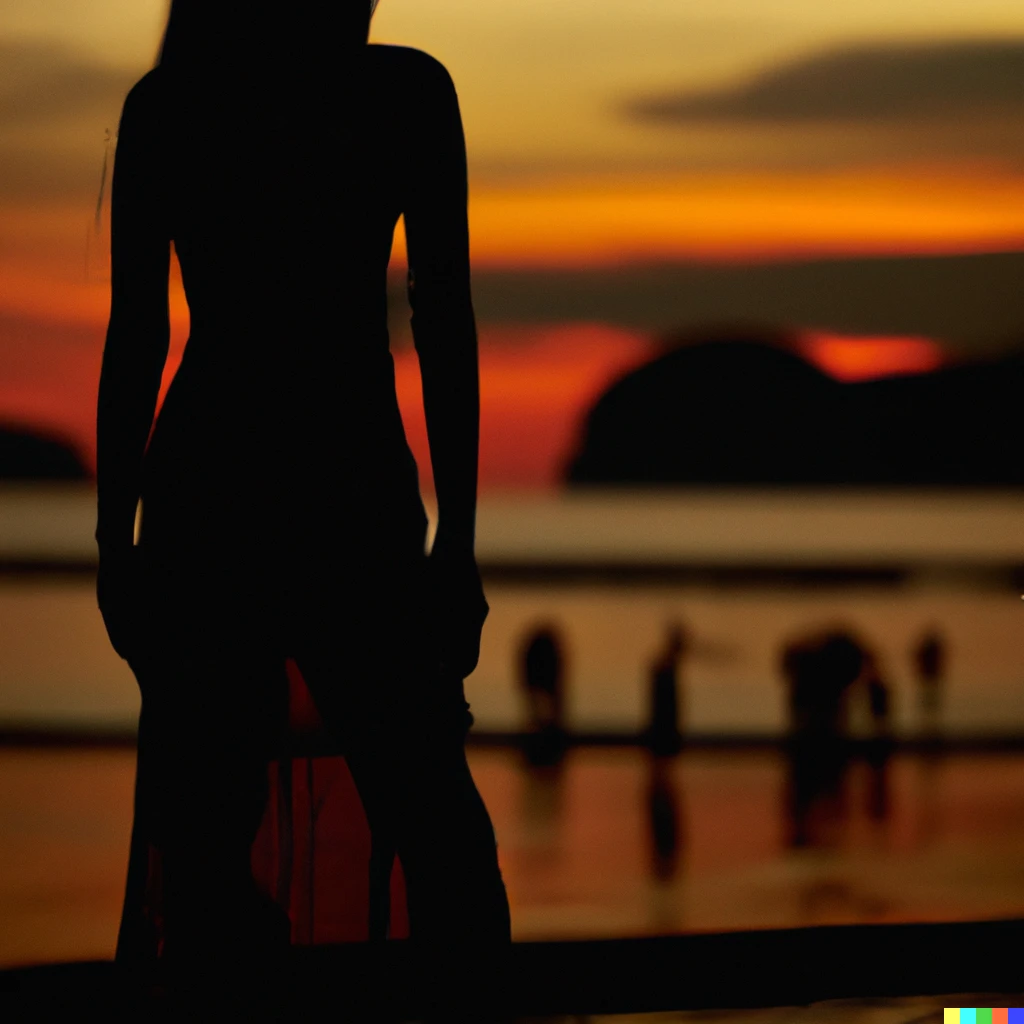 Prompt: silhouette of a woman during sunset on the beach