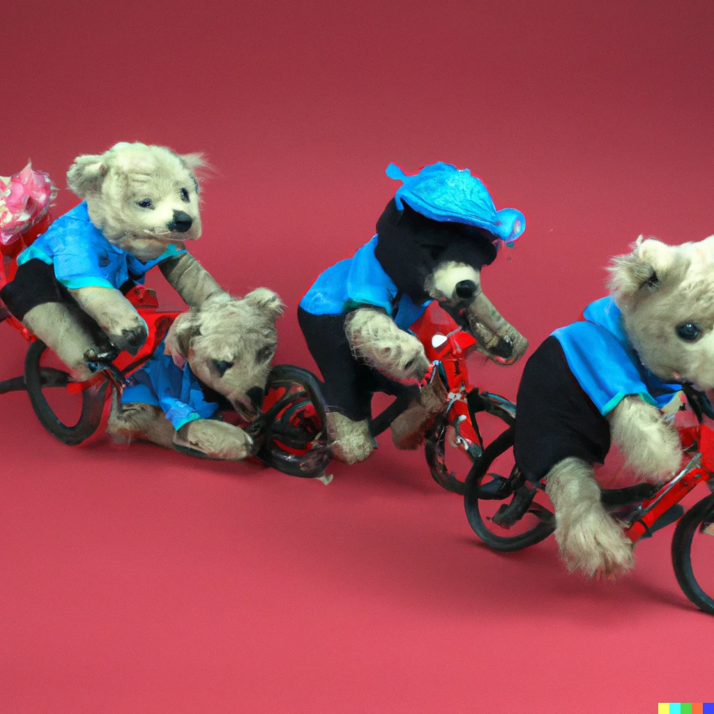 Prompt: A bunch sprint in the teddy bear Tour de France.