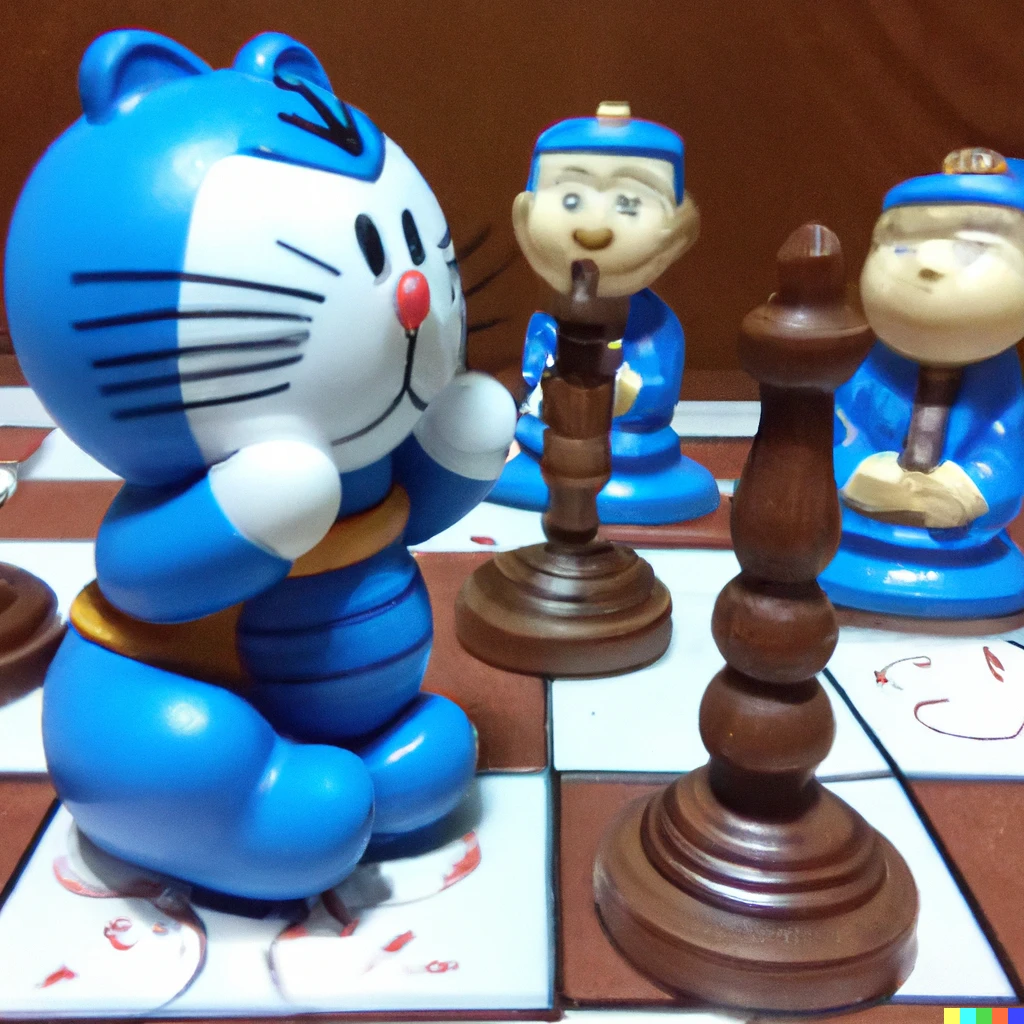Prompt: A Photo of Doraemon playing chess