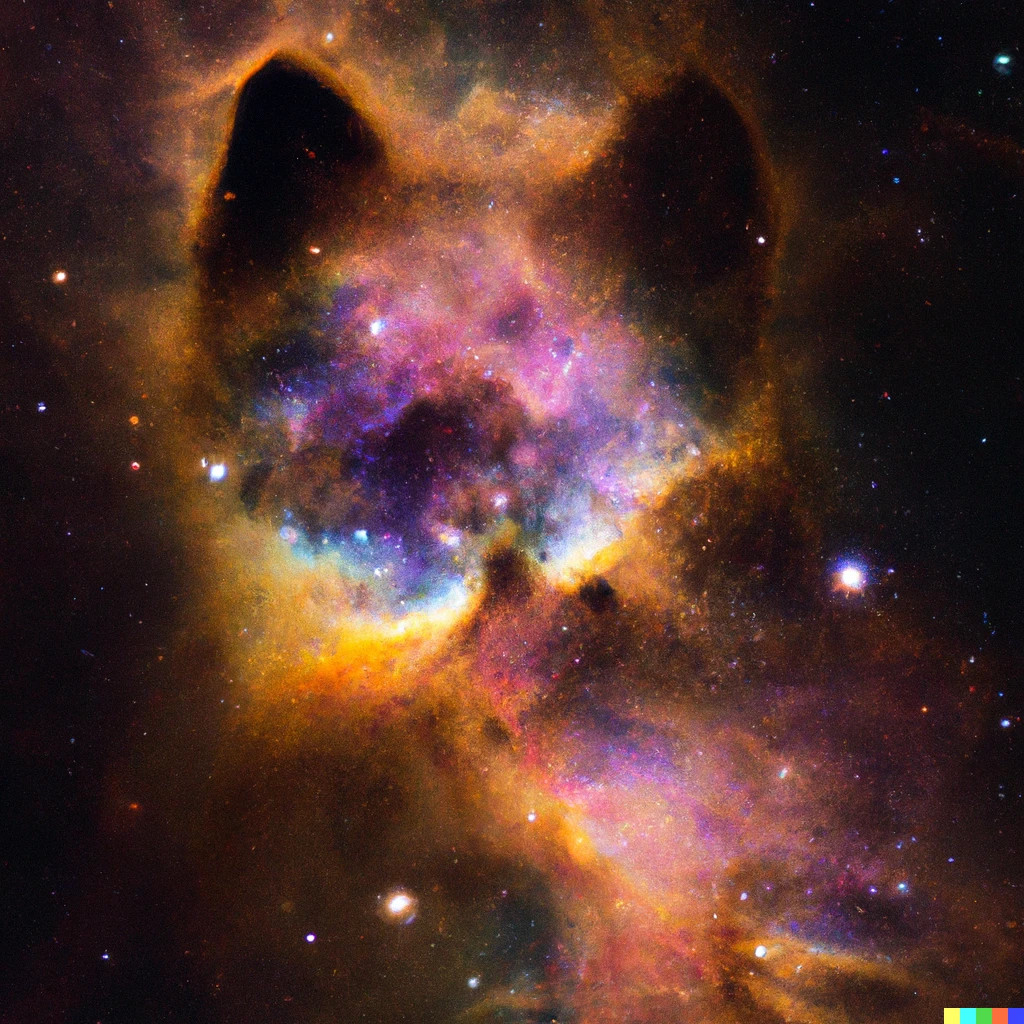 Prompt: A high quality photograph of a space nebula looking like shiba inu