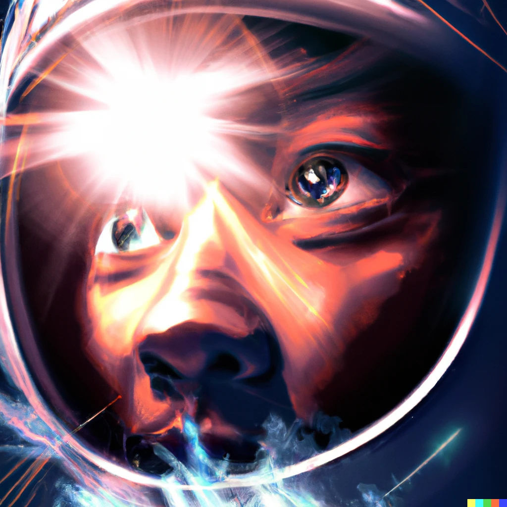 Prompt: Digital art of an Astronaut experiencing a supernova explosion with the reflection on his eyes