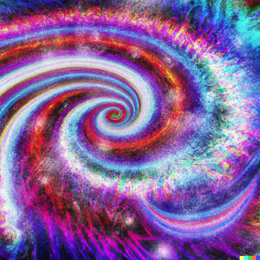 Prompt: "A great space coaster ride across the magnificent multicolored spiral galaxy digital art high resolution vibrant colors"