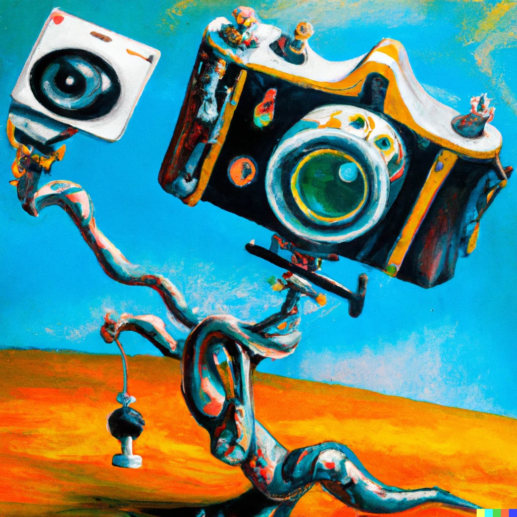 Prompt: An oil painting of an "emotion detesting camera", high resolution, full color, in the style of Salvador Dalí