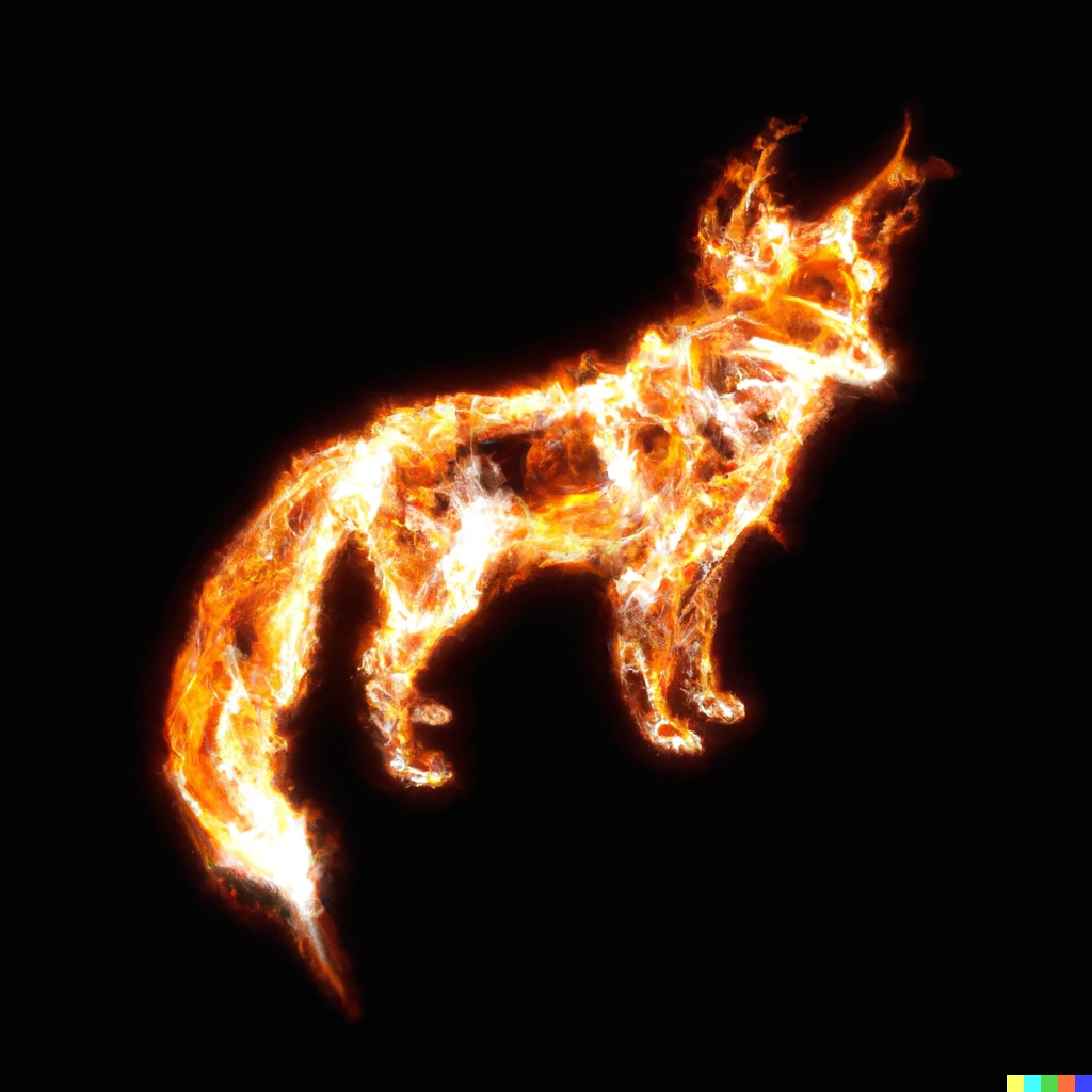 Prompt: An artistic render of a fox made of fire 