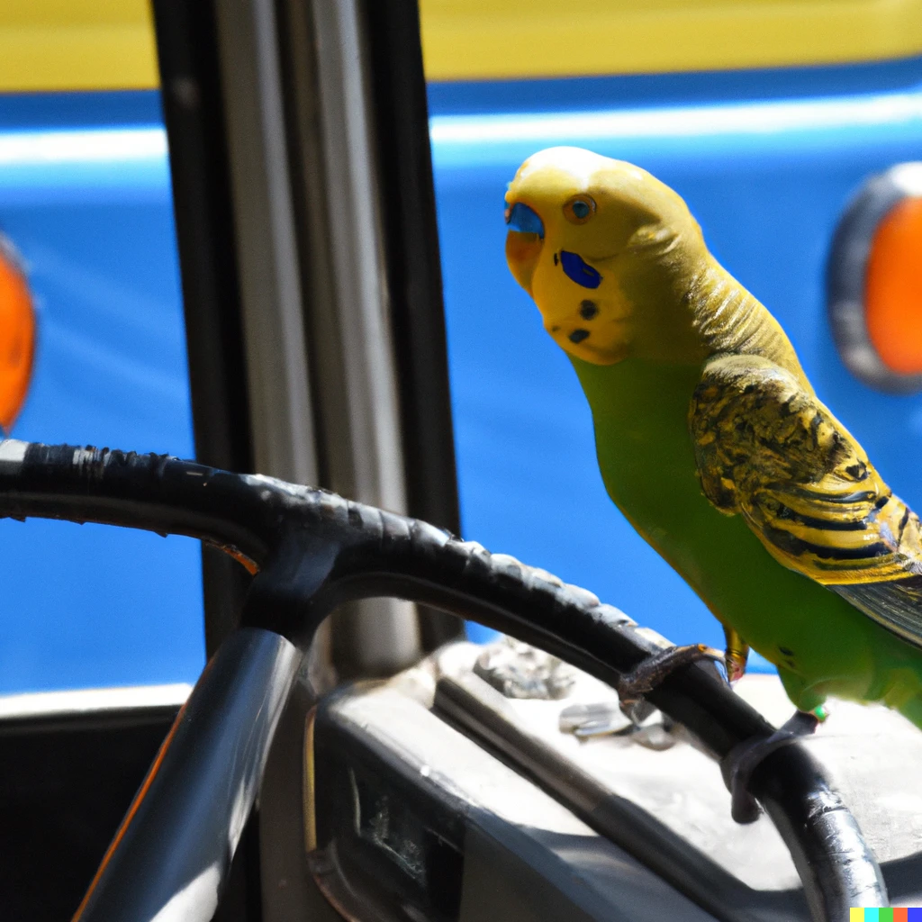 Prompt: parakeet driving a bus