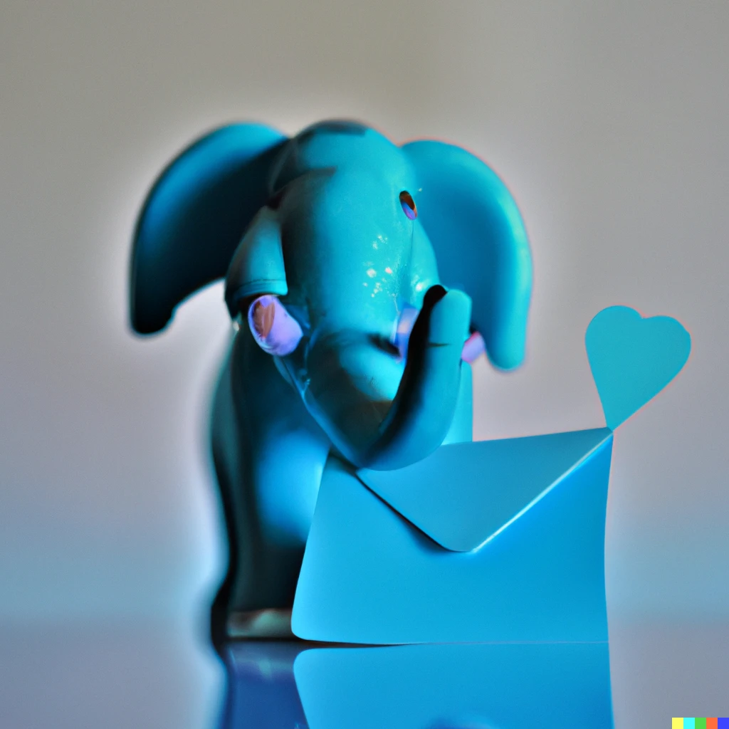 Prompt: photo of a blue elephant writing a love letter  