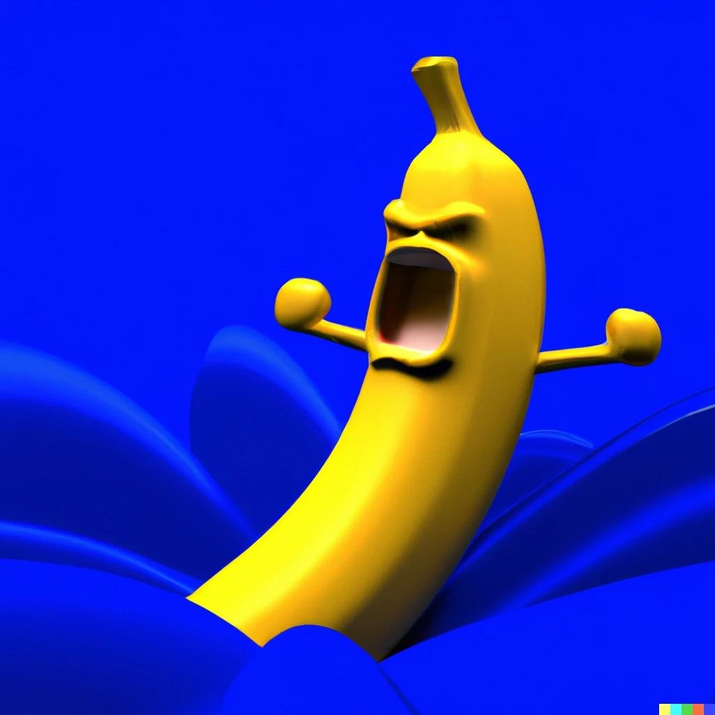 Prompt: 3d render of an angry banana in a sea of blue