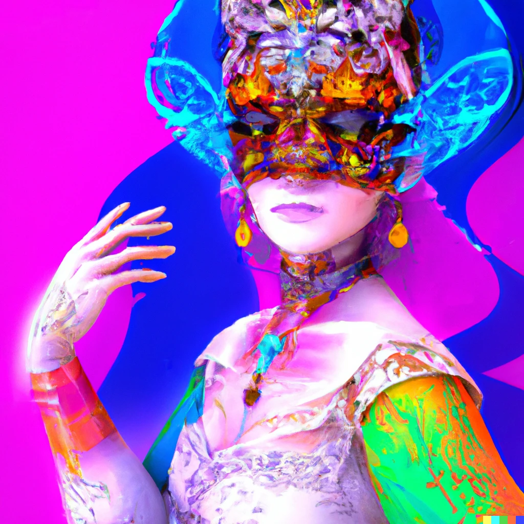 Prompt: beautiful ethereal maiden in a ivory masquerade mask intricate ornate fractal-lace and gemstones, wearing stunning ivory dress, subdued pastel color palette, full view, soft lighting, vivid, Hyperdetailed, 4k hd matte painting by Artgerm, Greg Rutkowski, Klimt, James Jean, 8k resolution, enchanting and otherworldly, Artstation, CGsociety, detailed, front view