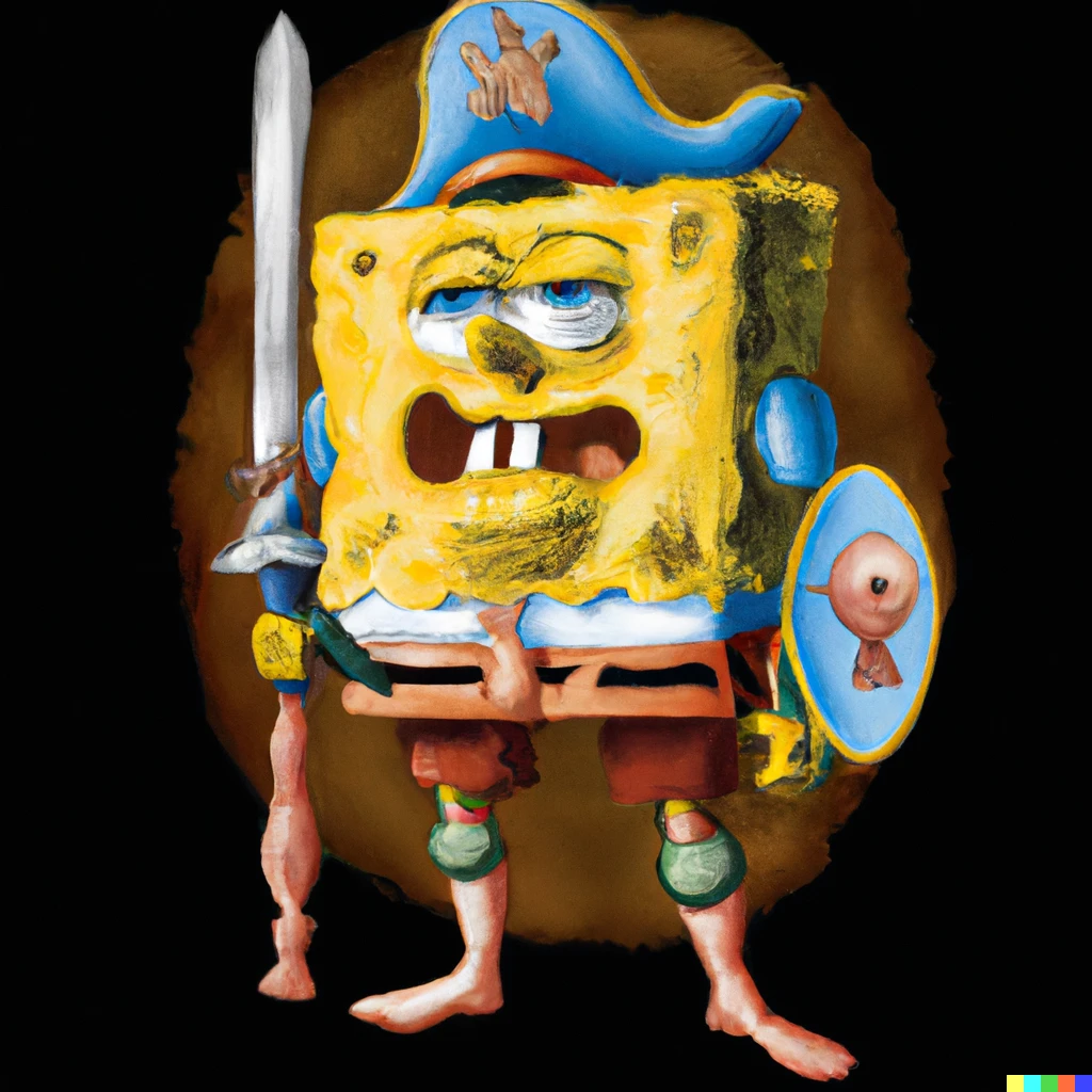 Prompt: SpongeBob as Rambo in renaissance style