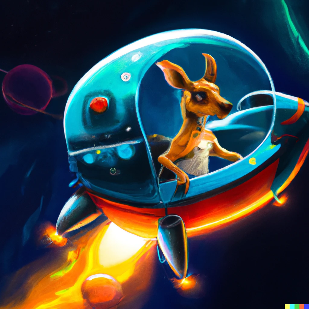 Prompt: An astronaut kangaroo in a spaceship flying to Jupiter, digital art