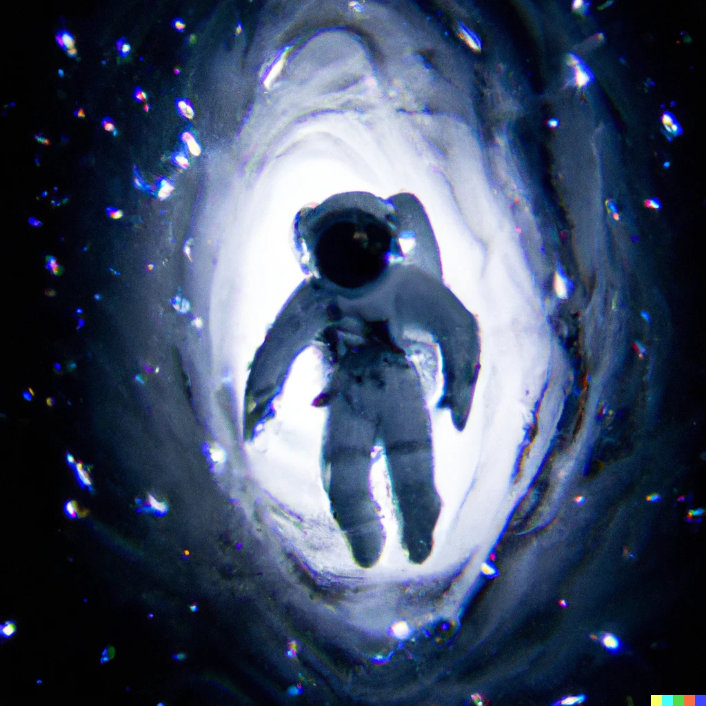 Prompt: abstract photo of an astronaut falling into a wormhole millions of light years away