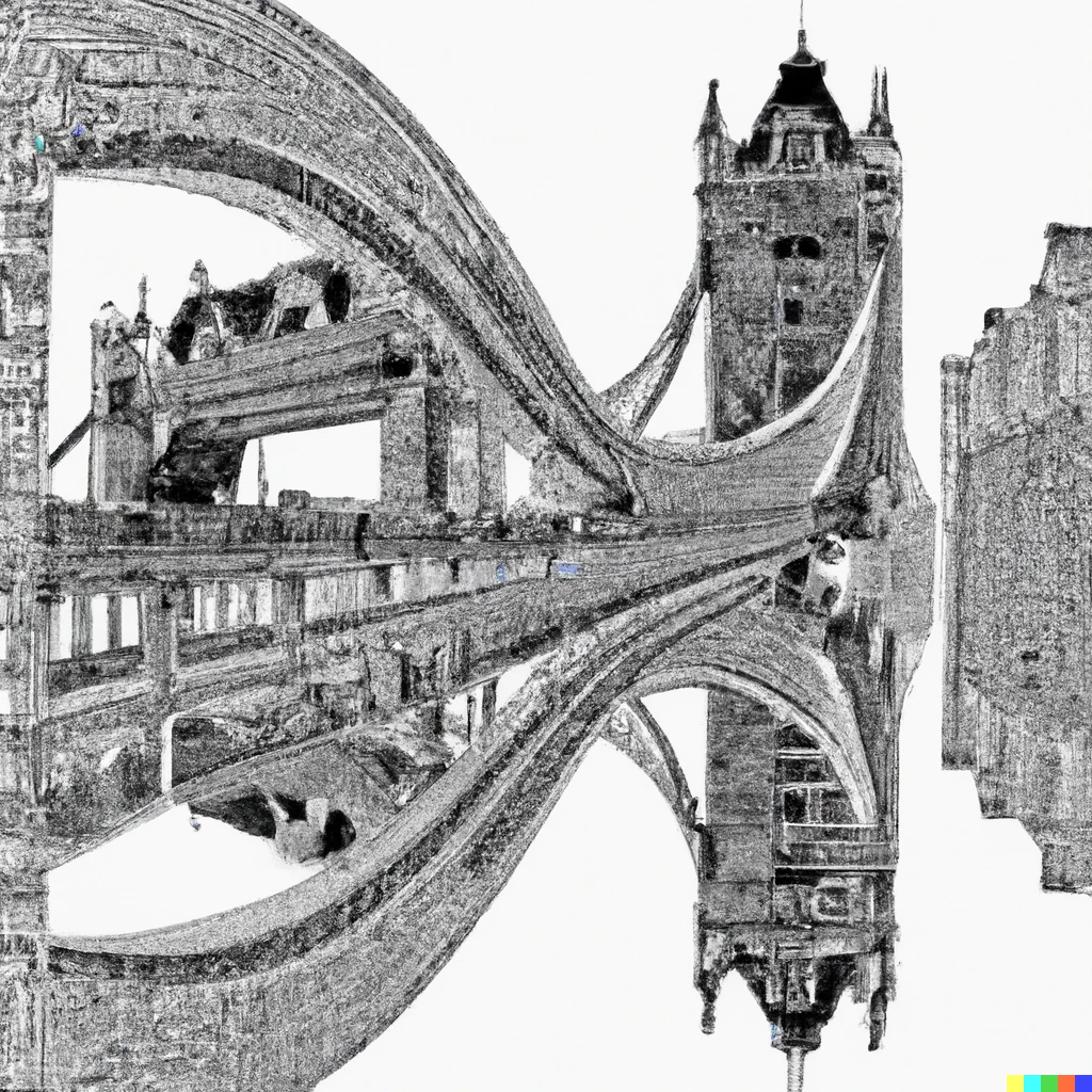 Prompt: tower bridge london in the style of m c escher