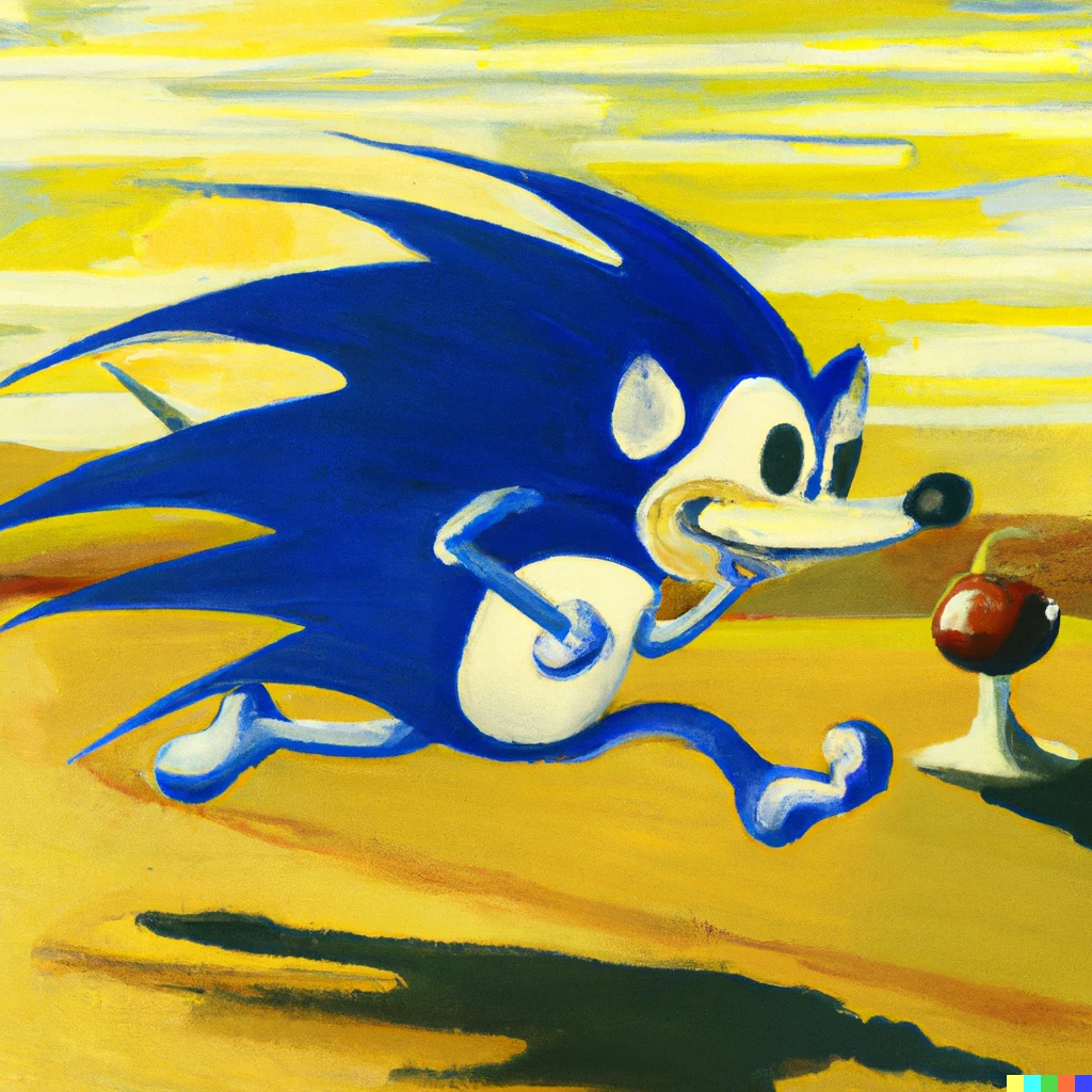 Prompt: Sonic the hedgehog running fast by salvador dali