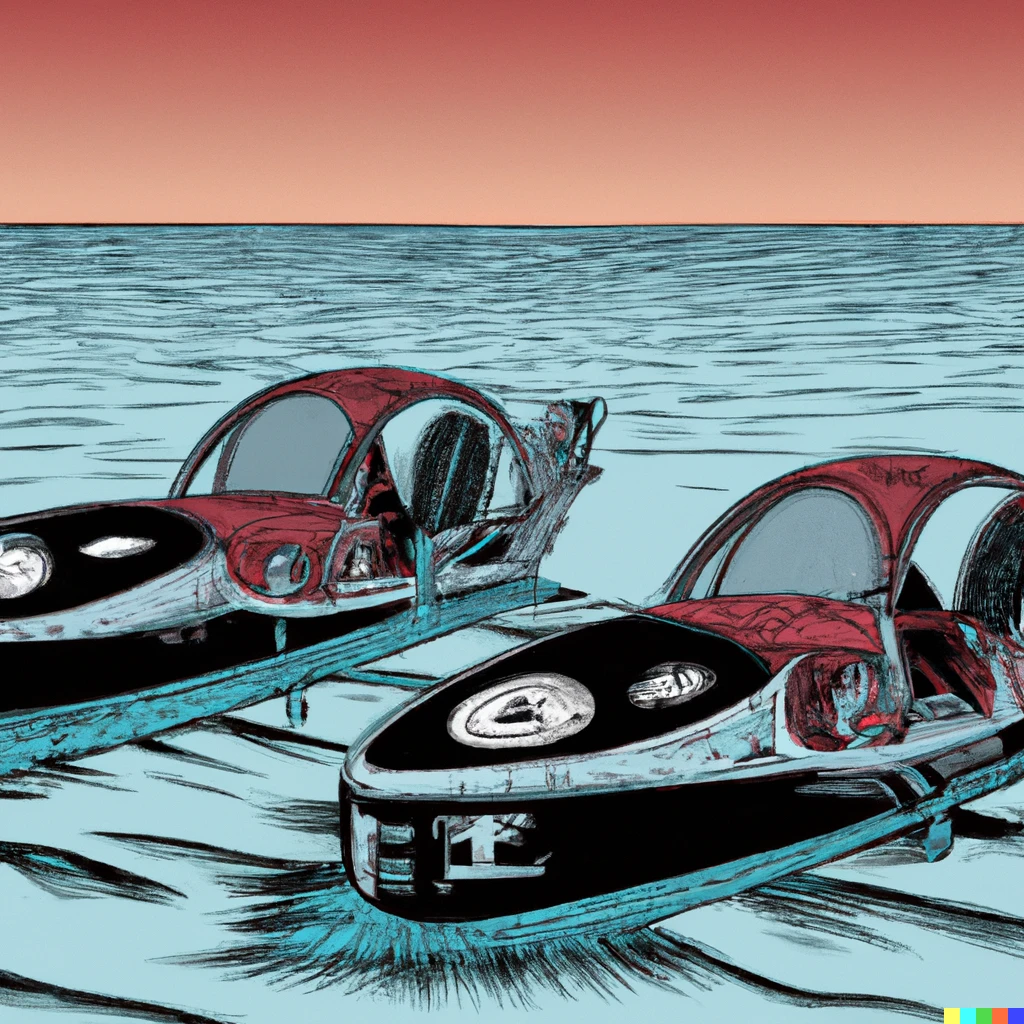 Prompt: little electric Tesla boats with a retro-futuristic Victorian design