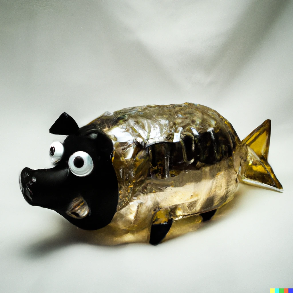Prompt: A pig in the shape of a sardine